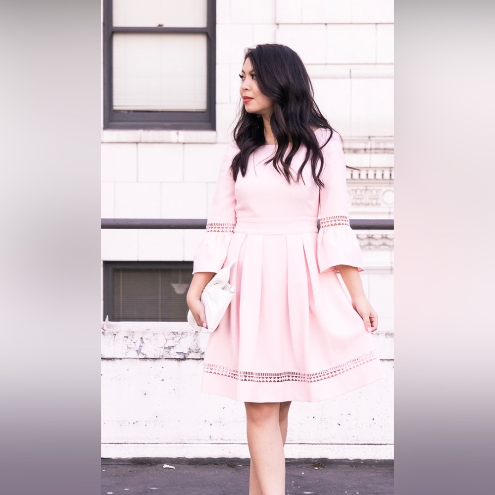 Eliza J bell sleeves blush pink dress with lace accent NEW SZ 6